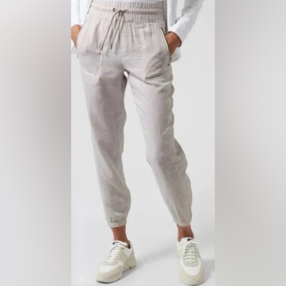 Perfect Athleta Cabo Linen Cheetah print 100% linen joggers size 4 casual prep